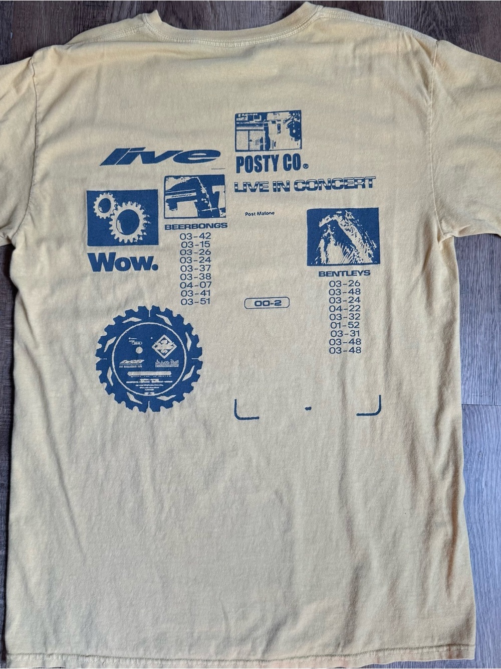 Posty Co. Post Malone cotton t-shirt with blue saw blade graphic